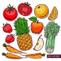 fruits and vegetables colorful set