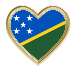 Solomon Islands flag in golden heart isolated on white background. 3D illustration.