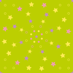 Fototapeta na wymiar Stars with polka dots geometric seamless pattern on lime background