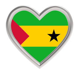 Fototapeta premium Sao Tome and Principe flag in silver heart isolated on white background. 3D illustration.