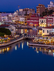 Obraz premium Agios Nikolaos City at Night, Crete, Greece
