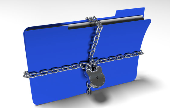 folder with chain and padlock, hidden data, security, 3d render