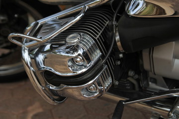 Shiny chrome air cooled motorbike cylinder