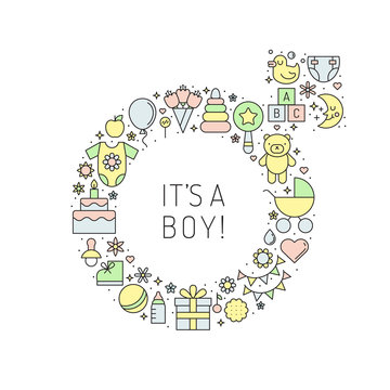 It’s a boy! cute outline vector background with Mars symbol.