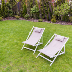 Deck chairs in the garden