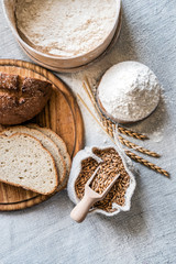 wheat and flour on the table