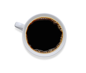 Top view of a cup of coffee, isolate on white