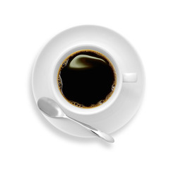 Top view of a cup of coffee, isolate on white