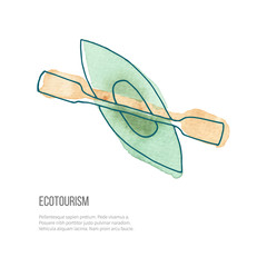 Vector ecotourism doodle on watercolor texture