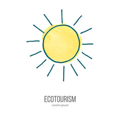 Vector ecotourism doodle on watercolor texture