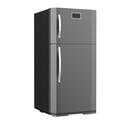 grey new fridge isolated on white