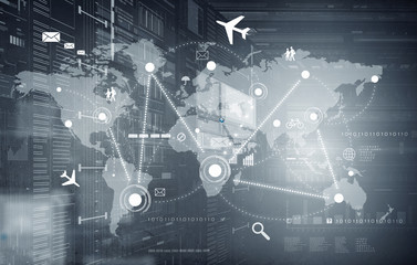 Worldwide web on blue background . Mixed media