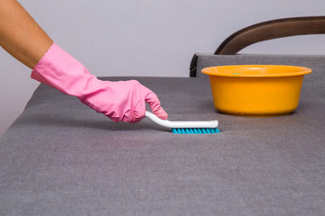 Stain cleaning with a professional brush and special liquids. Bed chemical cleaning. Upholstered furniture. Early spring cleaning or regular clean up.