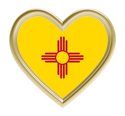 New Mexico in golden heart isolated on white background. 3D illustration.