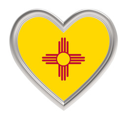 New Mexico flag in silver heart isolated on white background. 3D illustration.