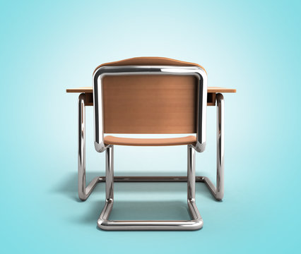 school desk and chair 3d render on gradient background