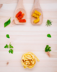 Italian food concept pasta with vegetables olive oil  with spice