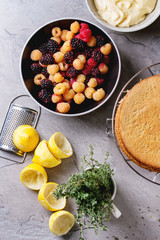 Lemon Cake with colorful raspberries