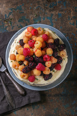Lemon Cake with colorful raspberries