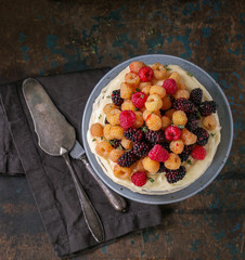 Lemon Cake with colorful raspberries
