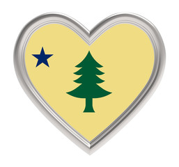 Maine flag in silver heart isolated on white background. 3D illustration.