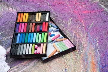 Colored chalk used for drawing.