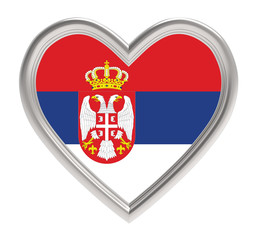 Obraz premium Serbian flag in silver heart isolated on white background. 3D illustration.