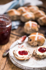 afternoon tea,hot cross bun with jam and cream