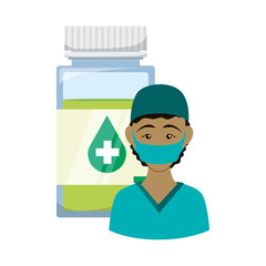 Nurse with uniform and medicine jar icon. Medical and health care theme. Isolated design. Vector illustration
