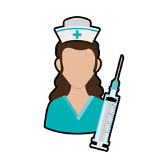 Nurse with uniform and syringe icon. Medical and health care theme. Isolated design. Vector illustration