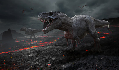 3D rendering of the extinction of the dinosaurs. - obrazy, fototapety, plakaty