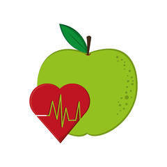 flat design apple and  heart cardiogram icon vector illustration 