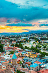 Top View Old Colorful Town, Kura Mtkvari River Summer Tbilisi, Georgia