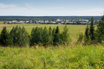 Fototapeta na wymiar Landscape with village from high point