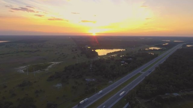 Aerial view of interstate 95 at sunset.