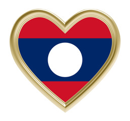 Lao flag in golden heart isolated on white background. 3D illustration.