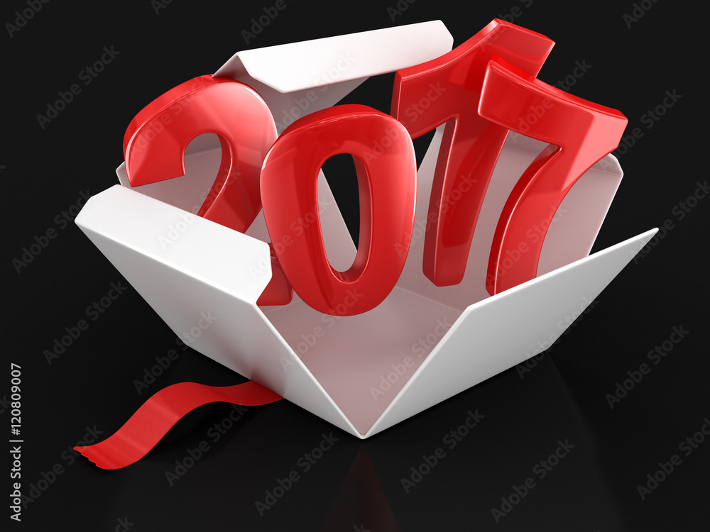Poster open package with 2017. image with clipping path