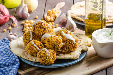 Falafel fried on naan bread
