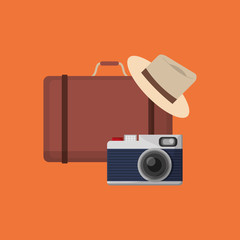 flat design suitcase with  vacation travel icons image vector illustration