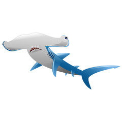 Wild hammerhead shark  attack on white background