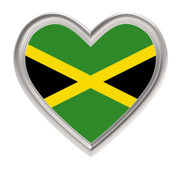 Jamaica flag in silver heart isolated on white background. 3D illustration.