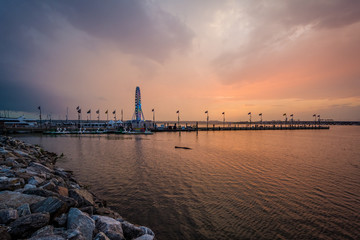 Sunset over the Potomac River, in National Harbor, Maryland.