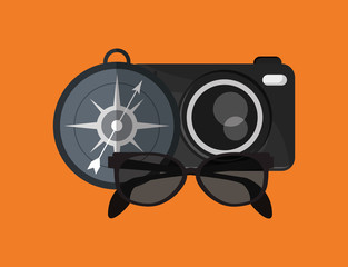 flat design camera with vacation travel icons image vector illustration