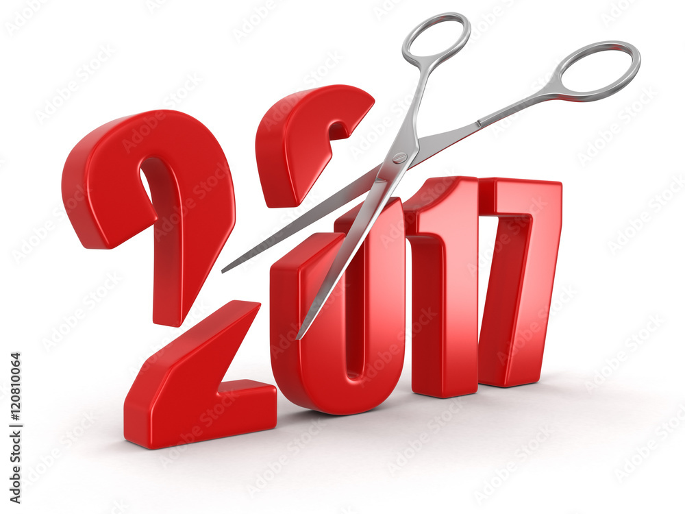 Poster scissors and 2017. image with clipping path.