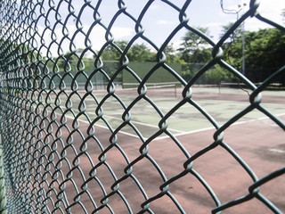 Chain Link Fence with tennis court background