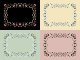 rectangular frame, graphic floral pattern, set of 4 colors