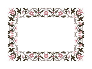 rectangular frame, graphic floral pattern on a white background