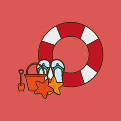 flat design life preserver with vacation travel icons image vector illustration