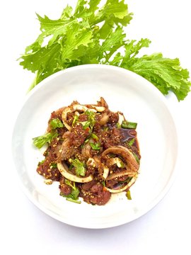Thailand food raw beef and ready to eat .
