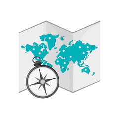 flat design world map and compass  icon vector illustration